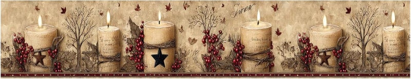 IOHEFY Rustic Farmhouse Wallpaper Border Peel and Stick 196x4 Inch Removable Wall Border Vintage Candle Floral Wall Trim for Kitchen Bathroom Living Room Country Home Decor - Image 2